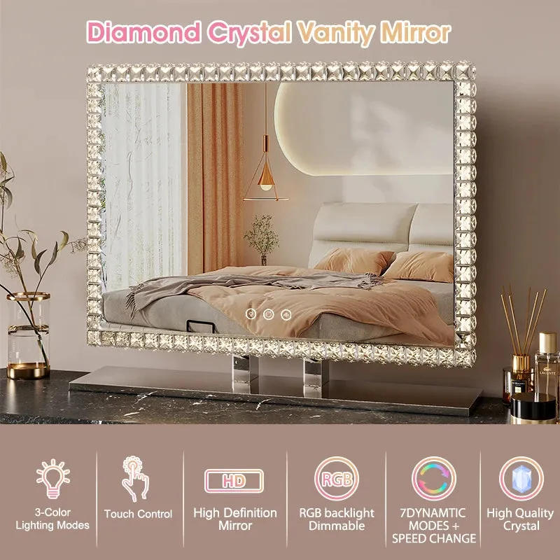 Diamond Vanity Light-Up Mirror with Crystal LED for Makeup