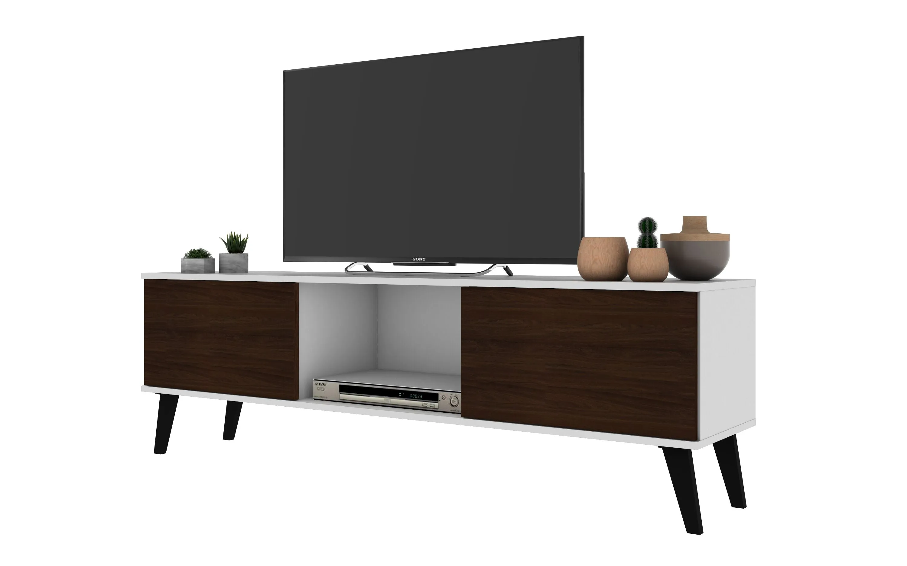 Doyers 53.15 Mid-Century Modern TV Stand in White and Nut Brown