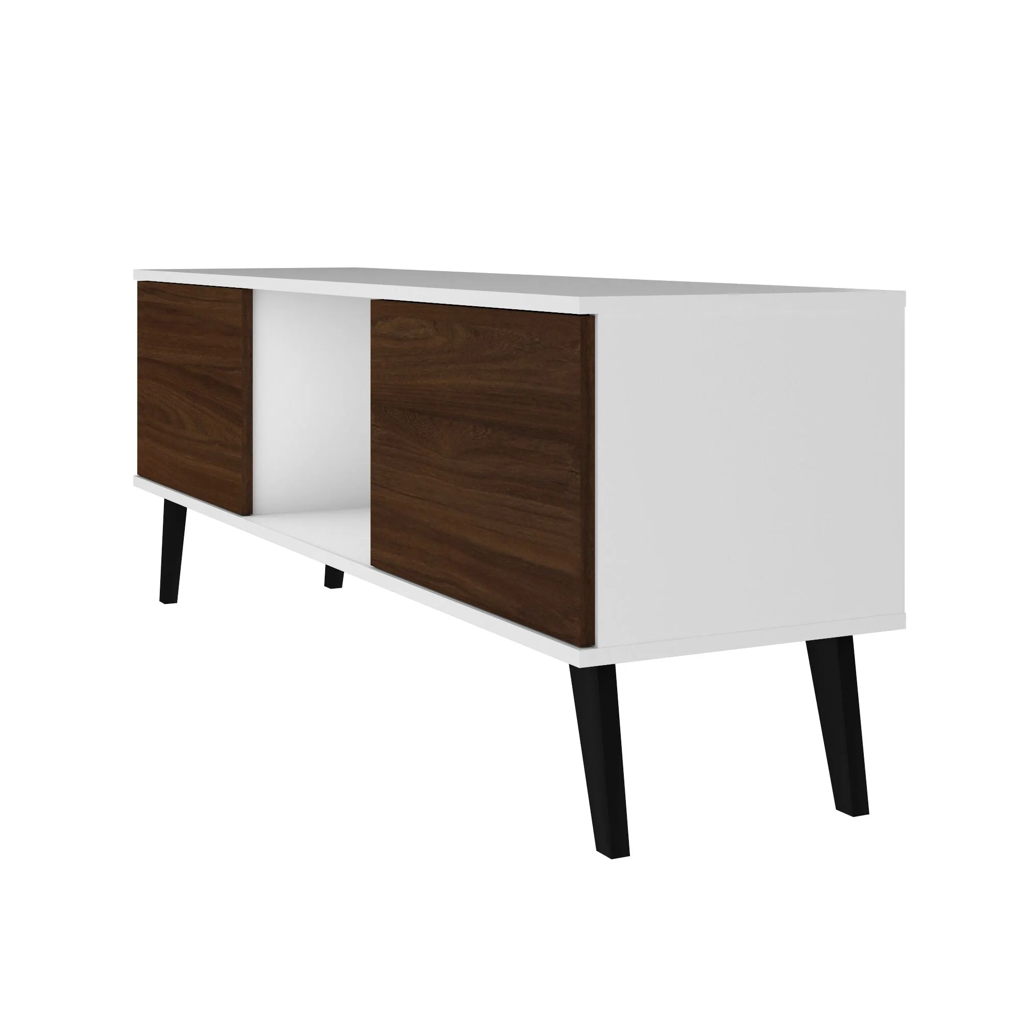 Doyers 53.15 Mid-Century Modern TV Stand in White and Nut Brown