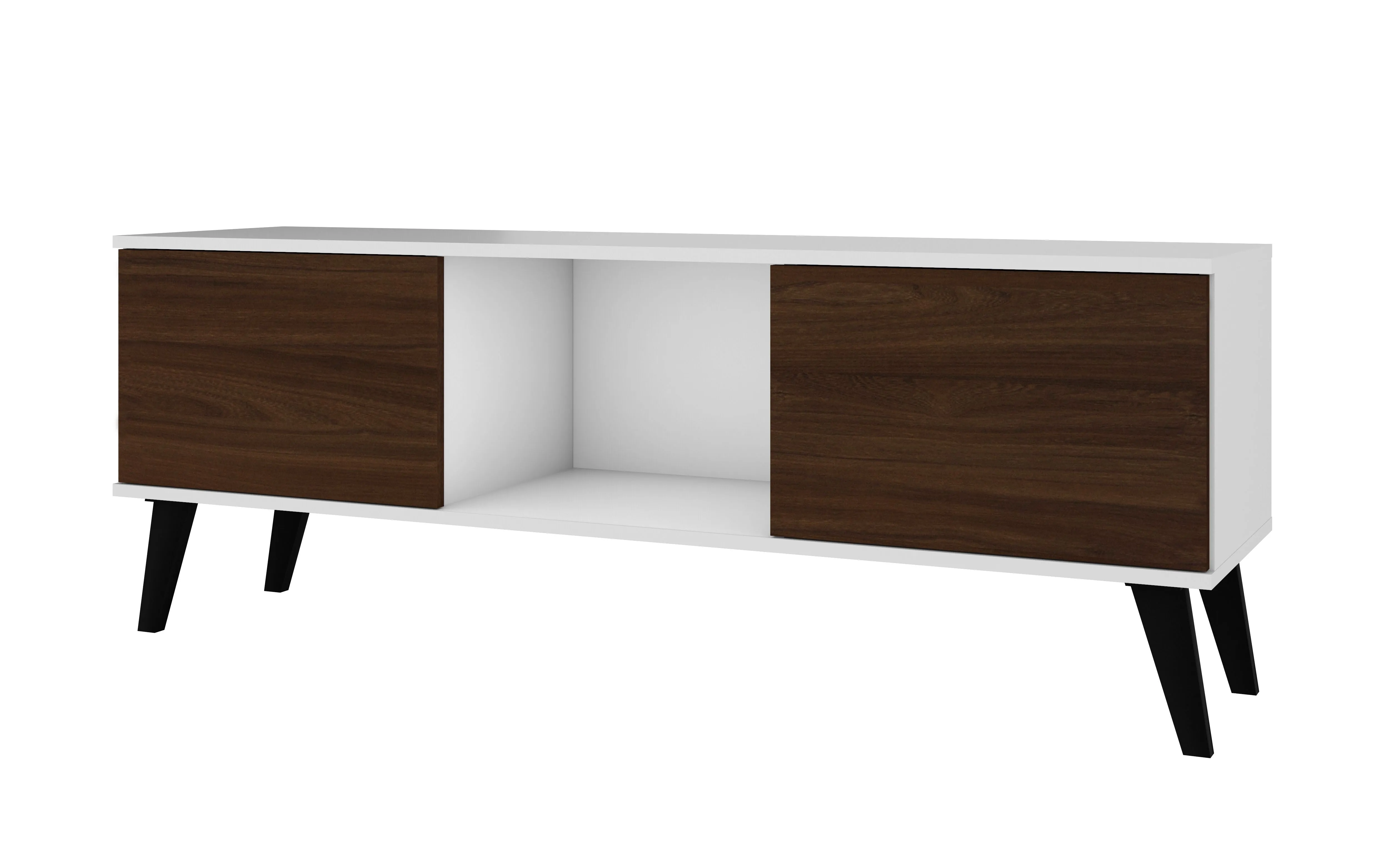 Doyers 53.15 Mid-Century Modern TV Stand in White and Nut Brown