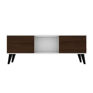 Doyers 53.15 Mid-Century Modern TV Stand in White and Nut Brown