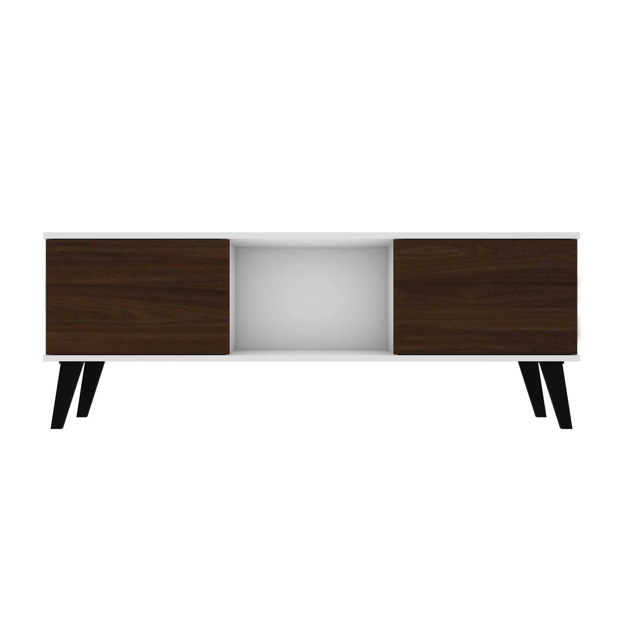 Doyers 53.15 Mid-Century Modern TV Stand in White and Nut Brown