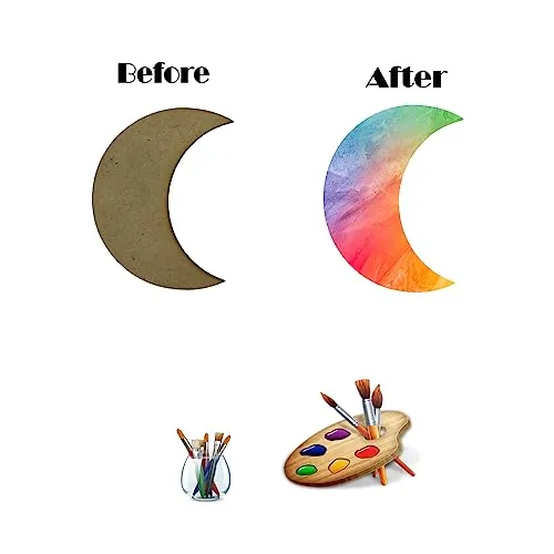 Ecomology Set of 40 (3 Inch) Half Moon Shape Plain MDF Shaped Magnets with Magnets Already Fixed to It | Wooden Sheet Craft, Resin Art Work & Decoration | Craft and Painting Activities