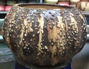 Elegant Brown Ceramic Ball Planter | Versatile Decorative Pot with Drainage Hole