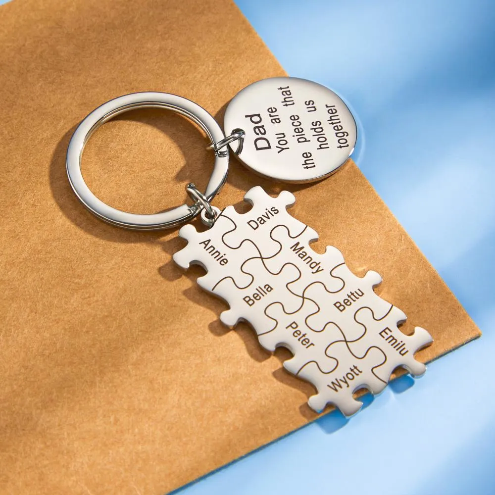 Engraved Puzzle Circle Keychain Personalized Key Ring Father's Day Gift