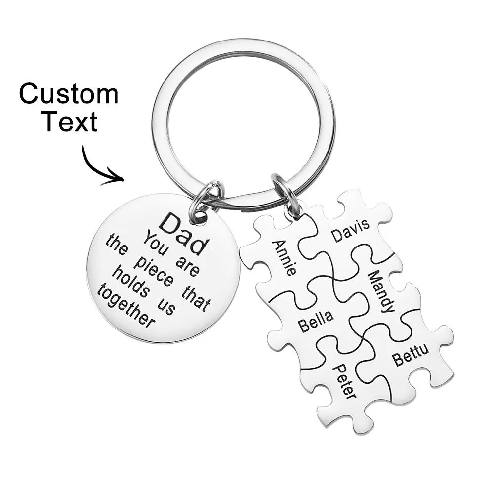 Engraved Puzzle Circle Keychain Personalized Key Ring Father's Day Gift