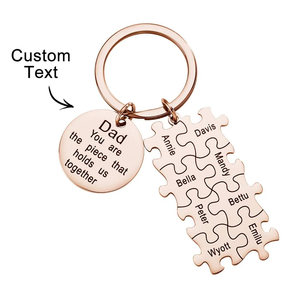 Engraved Puzzle Circle Keychain Personalized Key Ring Father's Day Gift