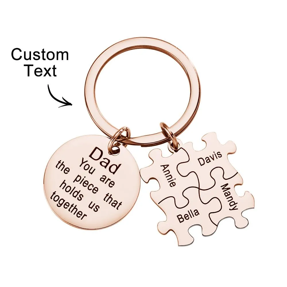 Engraved Puzzle Circle Keychain Personalized Key Ring Father's Day Gift