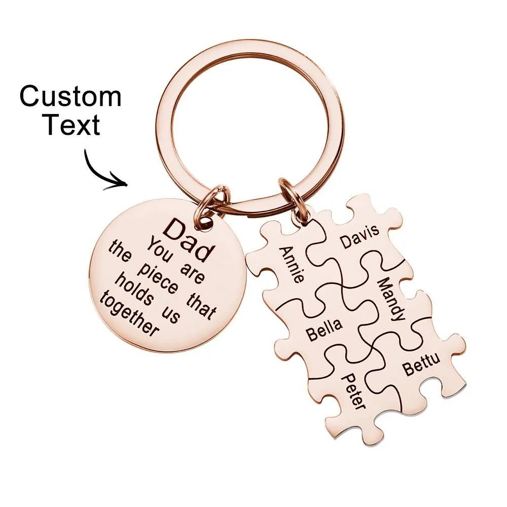 Engraved Puzzle Circle Keychain Personalized Key Ring Father's Day Gift