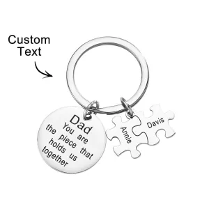 Engraved Puzzle Circle Keychain Personalized Key Ring Father's Day Gift