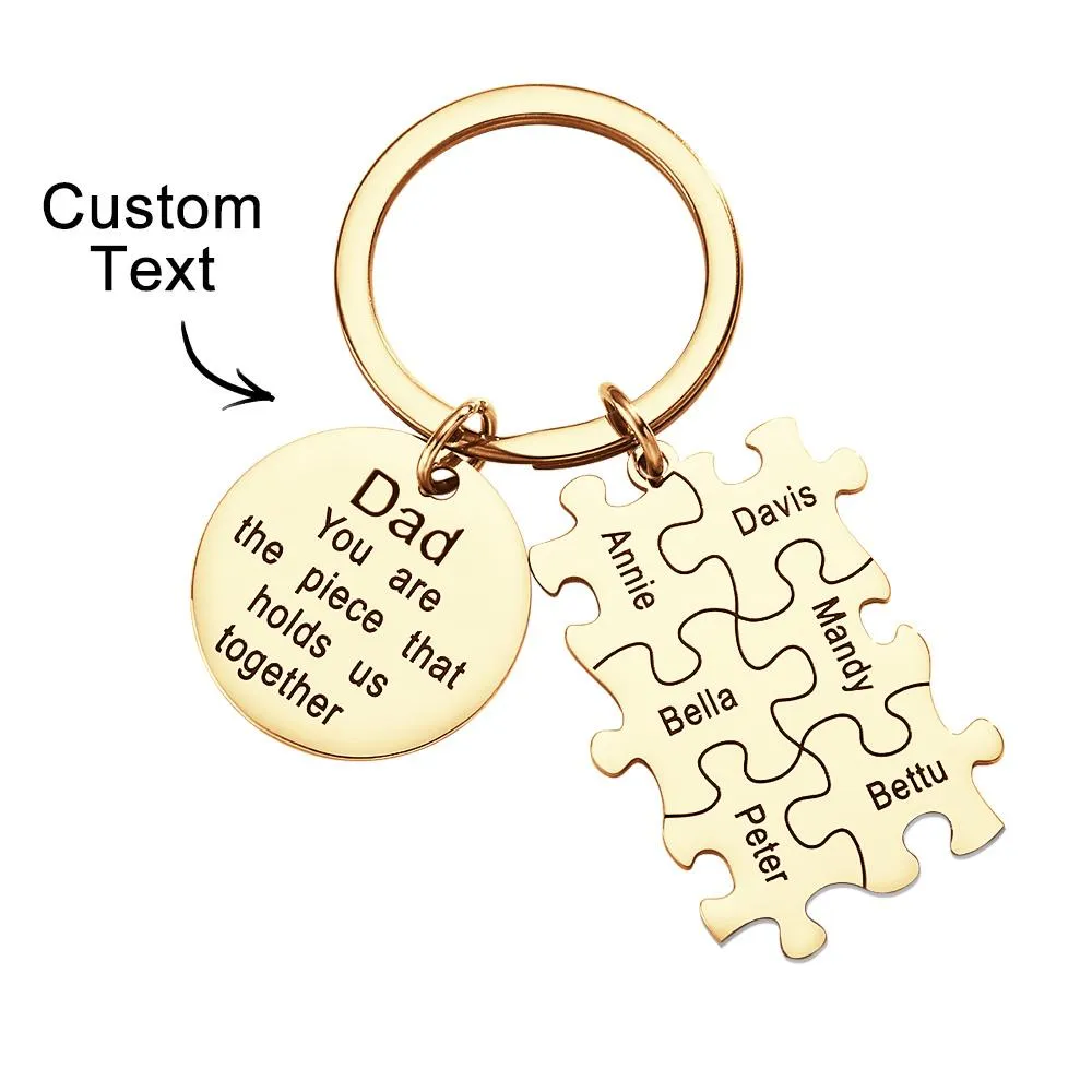 Engraved Puzzle Circle Keychain Personalized Key Ring Father's Day Gift