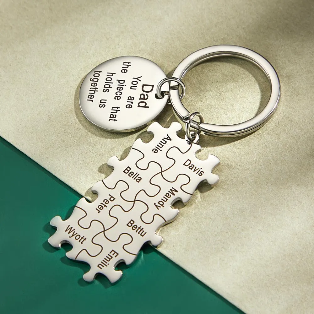 Engraved Puzzle Circle Keychain Personalized Key Ring Father's Day Gift