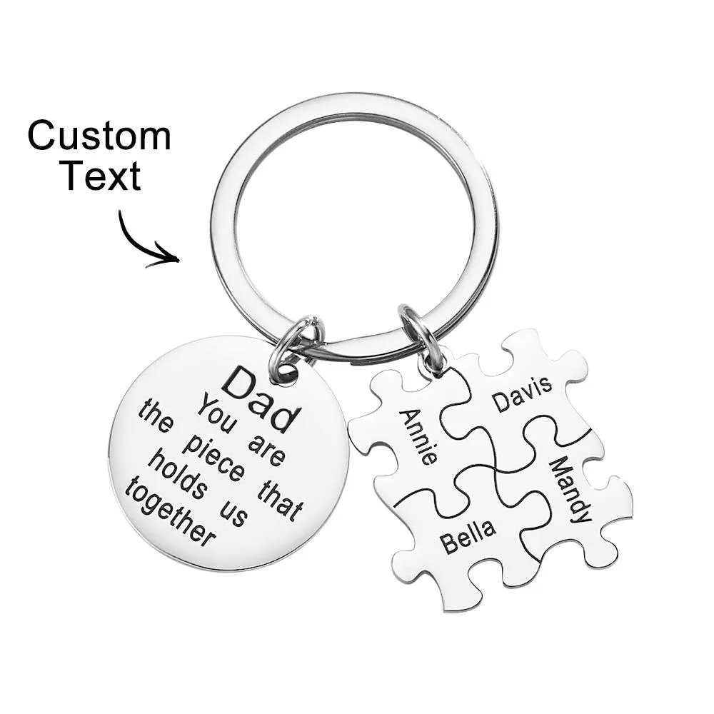 Engraved Puzzle Circle Keychain Personalized Key Ring Father's Day Gift