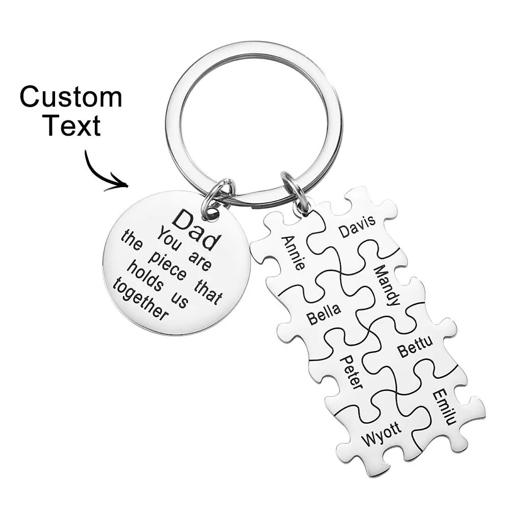 Engraved Puzzle Circle Keychain Personalized Key Ring Father's Day Gift