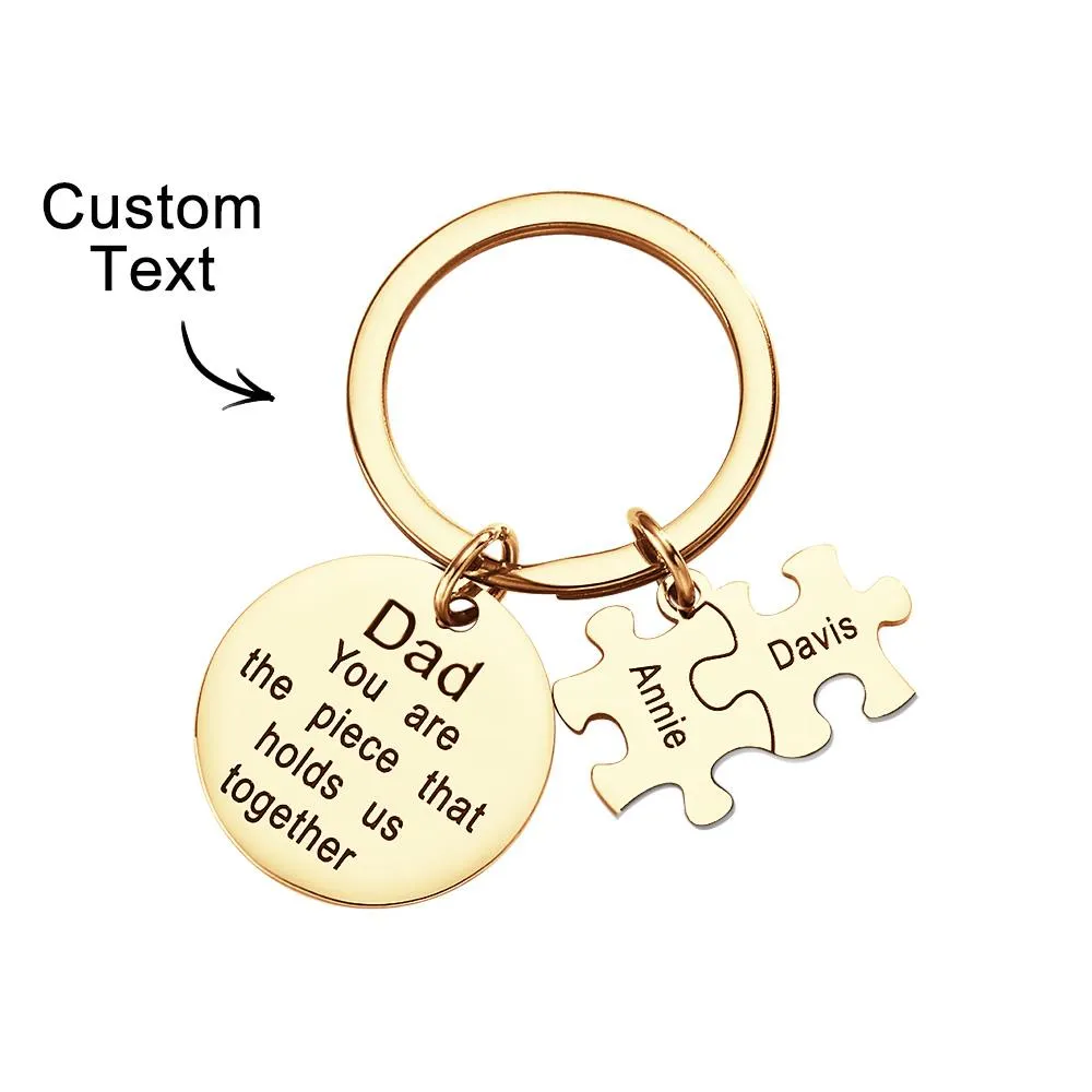 Engraved Puzzle Circle Keychain Personalized Key Ring Father's Day Gift