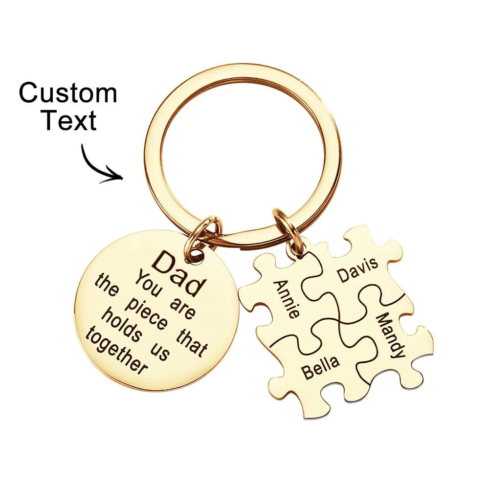 Engraved Puzzle Circle Keychain Personalized Key Ring Father's Day Gift