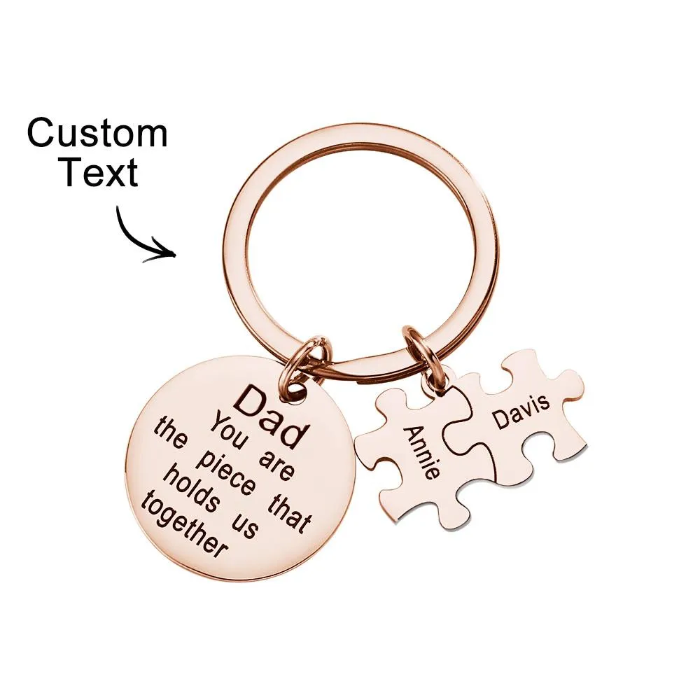 Engraved Puzzle Circle Keychain Personalized Key Ring Father's Day Gift