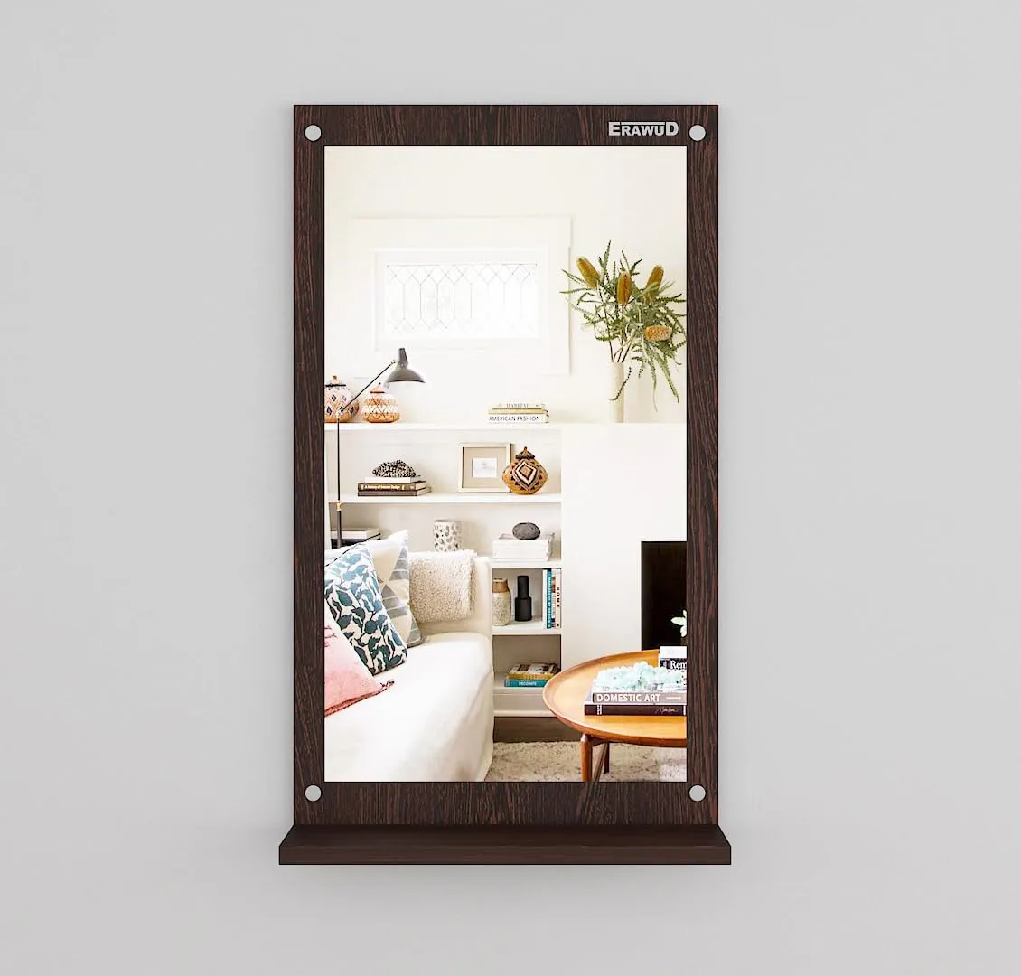ERAWUD Wood Wall Mount Rectangular Wall Mirror 70 x 35 x 1.1 Cm with Shelves for Home Decor Engineered Wood - Wenge