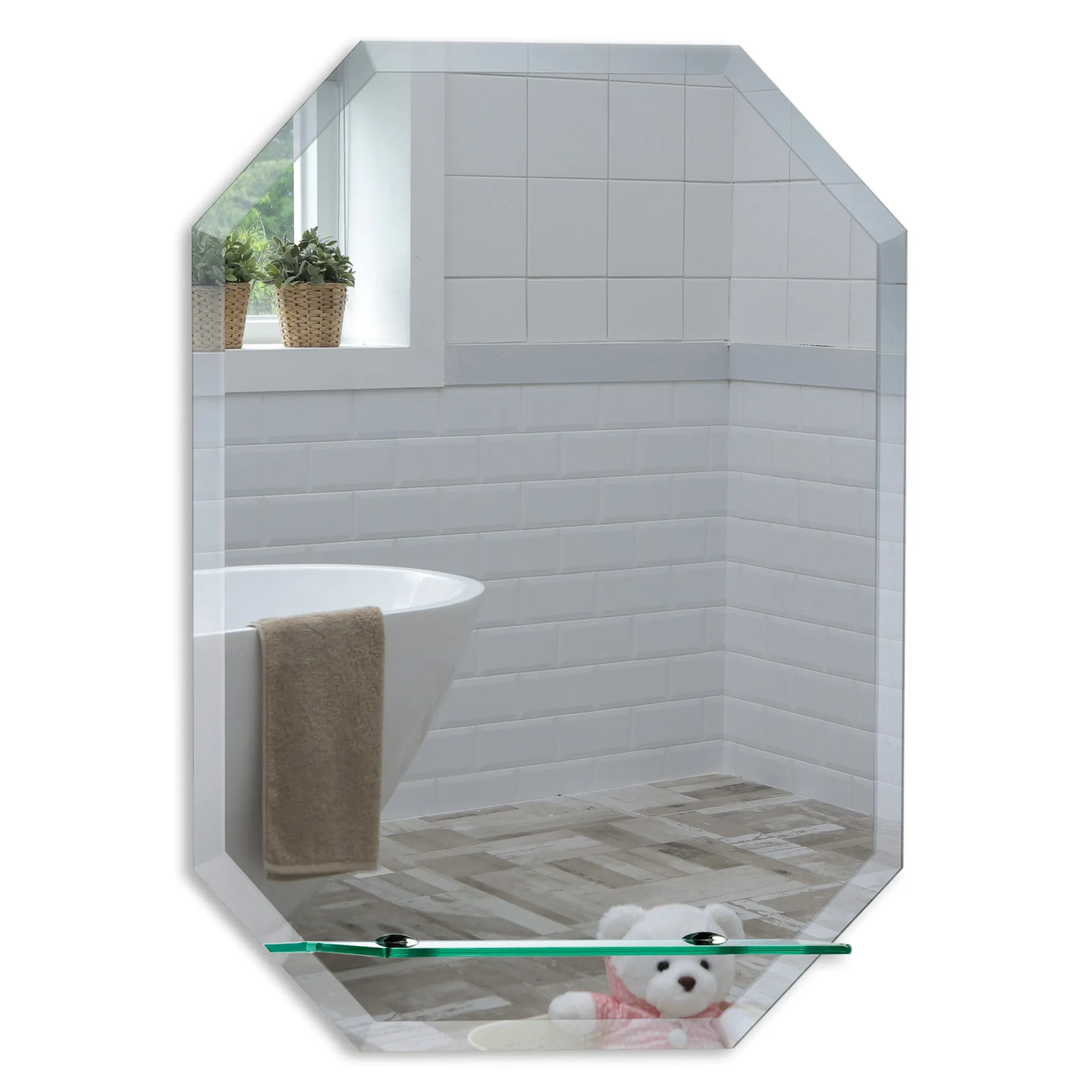 Fayre Octagonal Bathroom Wall Mirror with Shelf 60Hx45Wcm