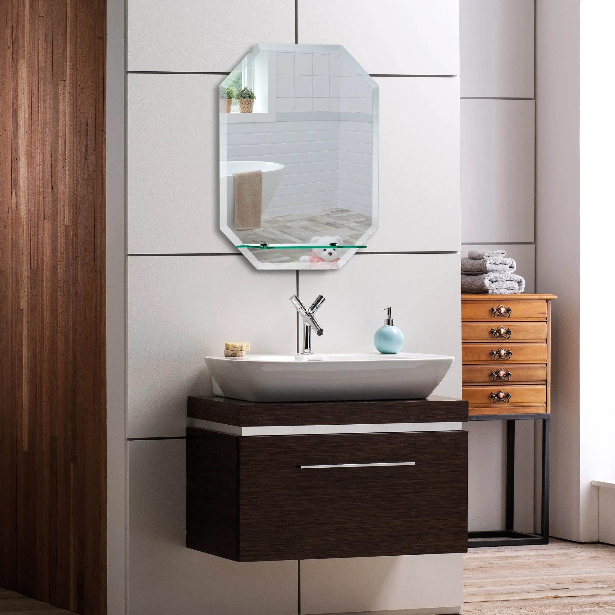 Fayre Octagonal Bathroom Wall Mirror with Shelf 60Hx45Wcm