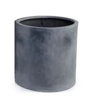 Fiberglass Cylinder Planter with Lead Finish - 16"W
