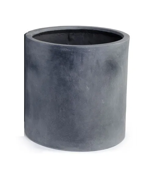 Fiberglass Cylinder Planter with Lead Finish - 16"W