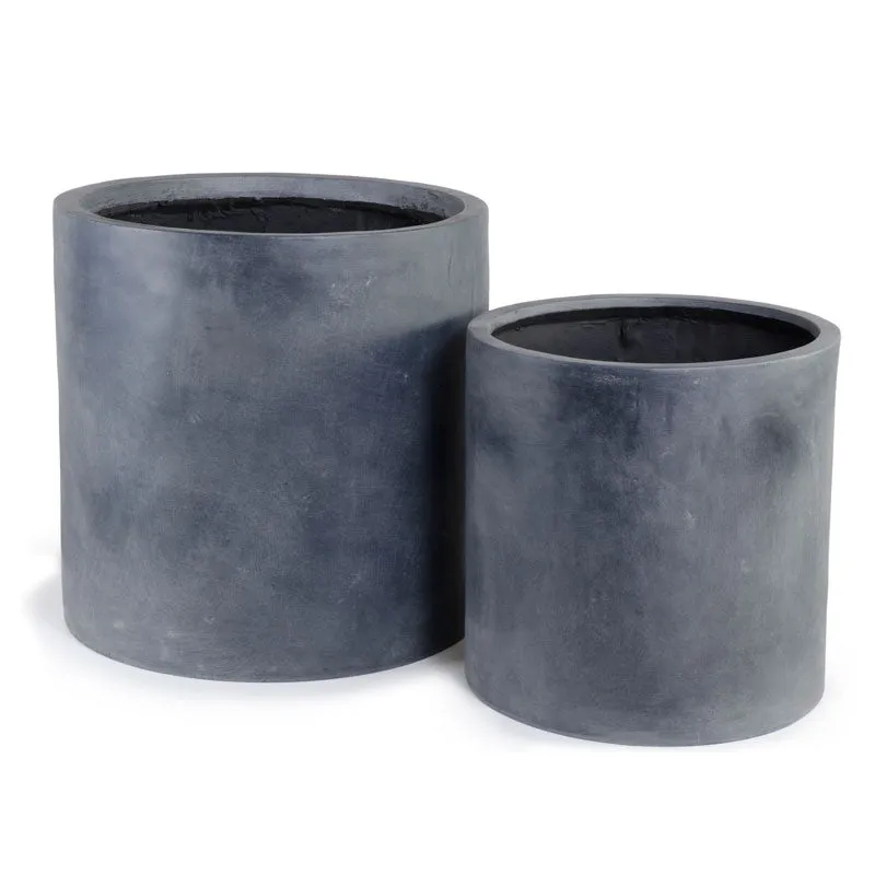 Fiberglass Cylinder Planter with Lead Finish - 16"W