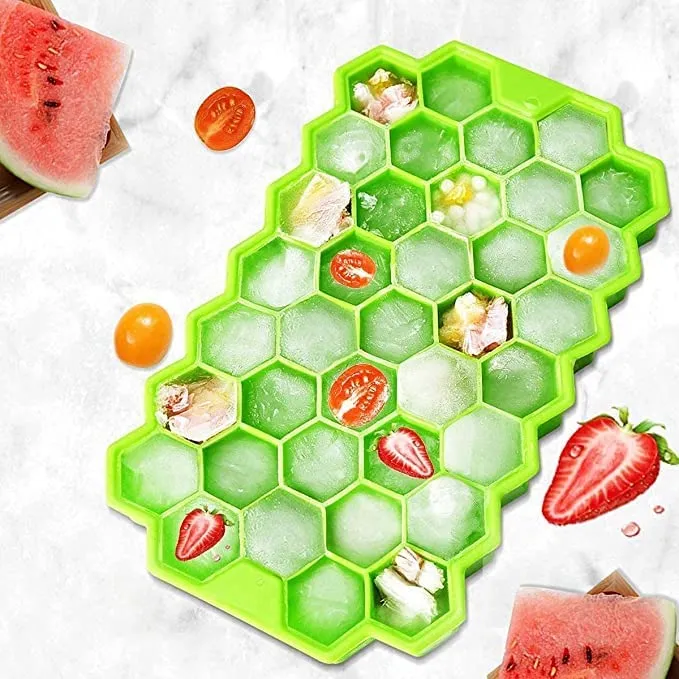 Flexible Silicone Honeycomb Design 37 cavity Ice Cube Moulds Trays Small Cubes For Whiskey Tray For Fridge (Multicolor)