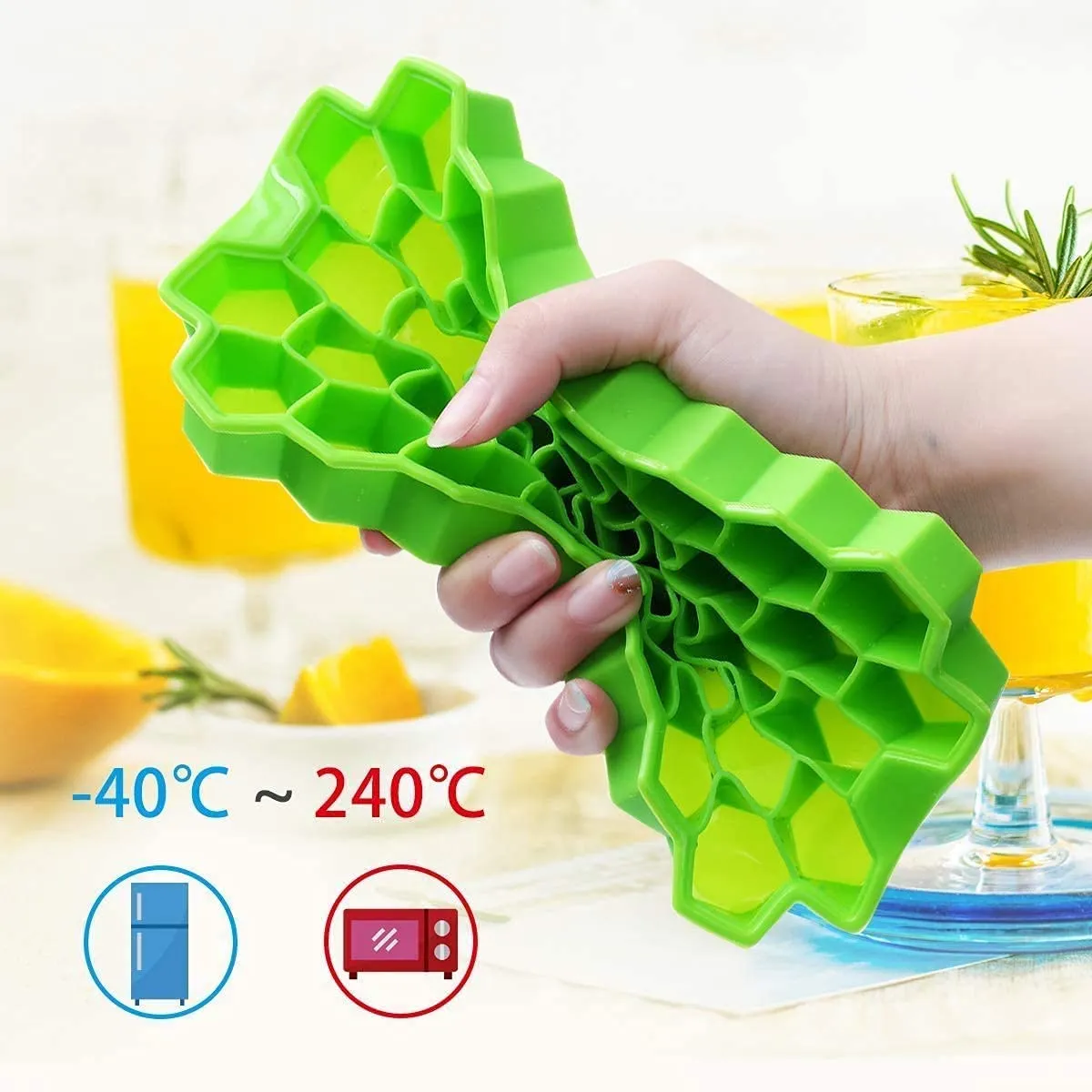Flexible Silicone Honeycomb Design 37 cavity Ice Cube Moulds Trays Small Cubes For Whiskey Tray For Fridge (Multicolor)