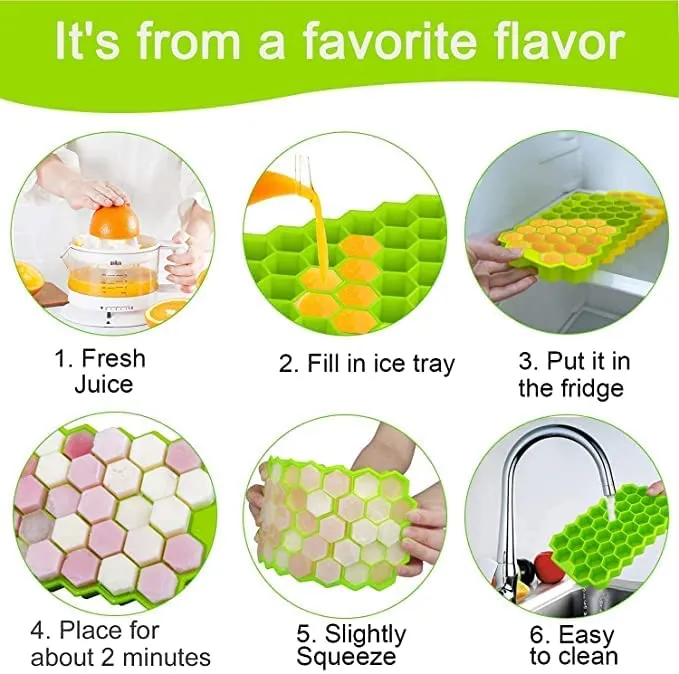 Flexible Silicone Honeycomb Design 37 cavity Ice Cube Moulds Trays Small Cubes For Whiskey Tray For Fridge (Multicolor)