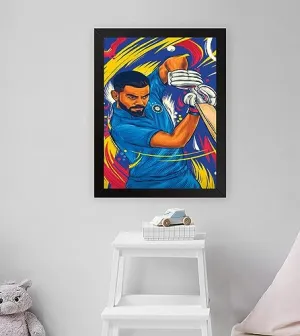 GADGETS WRAP Printed Photo Frame Matte Painting for Home Office Studio Living Room Decoration (11x17inch Black Framed) - Cartoon Virat Kohli Poster