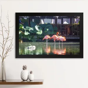 GADGETS WRAP Printed Photo Frame Matte Painting for Home Office Studio Living Room Decoration (14x11inch Black Framed) - Flamingo Birds On Water