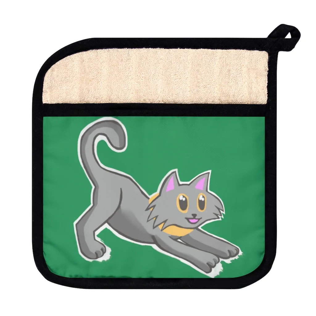 Grey Kitty Pot Holder with Pocket