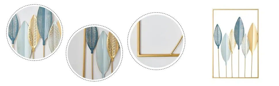 H S Creation Gold Leaf Wall Hanging Decoration, Set of 3 Metal Wall Art Home Decor Perfect for Living Room/Hotel/Restaurant/Bedroom/Drawing Room
