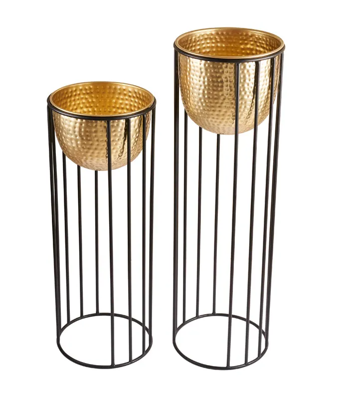 Hammered Column Gold Planter Set