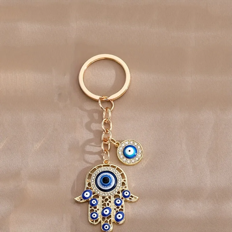 Hamsa Hand Evil Eye Zircon Keychain  Perfect Gift