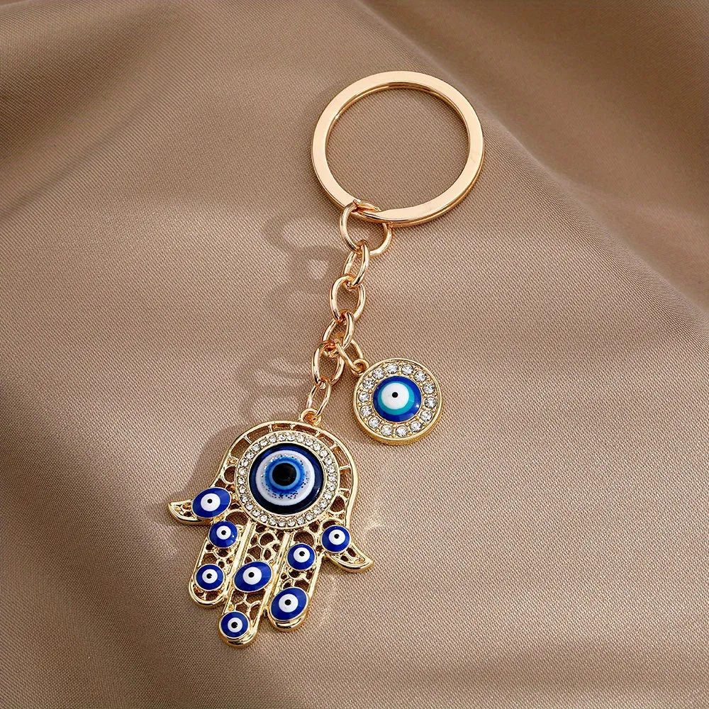 Hamsa Hand Evil Eye Zircon Keychain  Perfect Gift