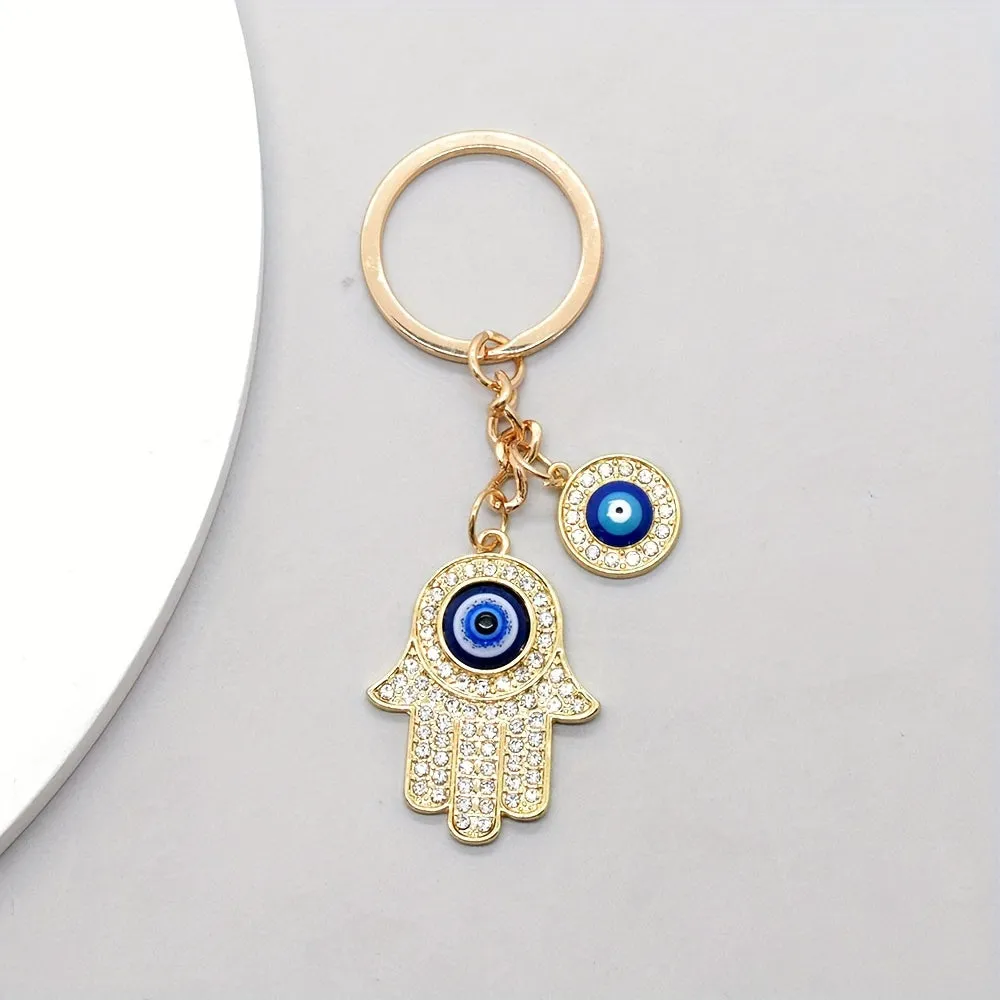 Hamsa Hand Evil Eye Zircon Keychain  Perfect Gift