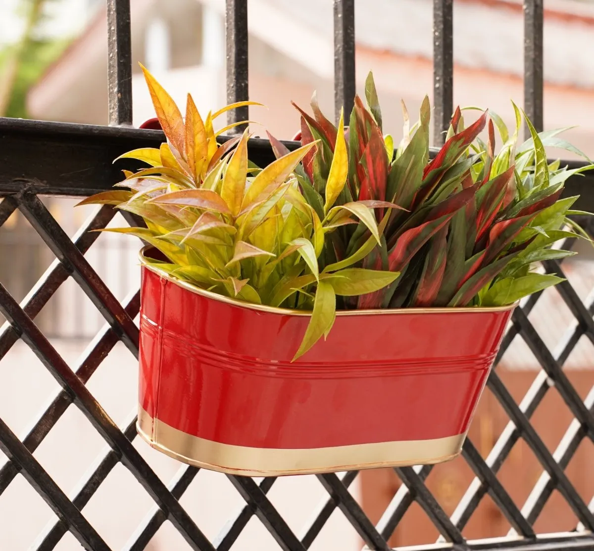 Hanging Pots For Plants Balcony Railing (Red - Pack4)