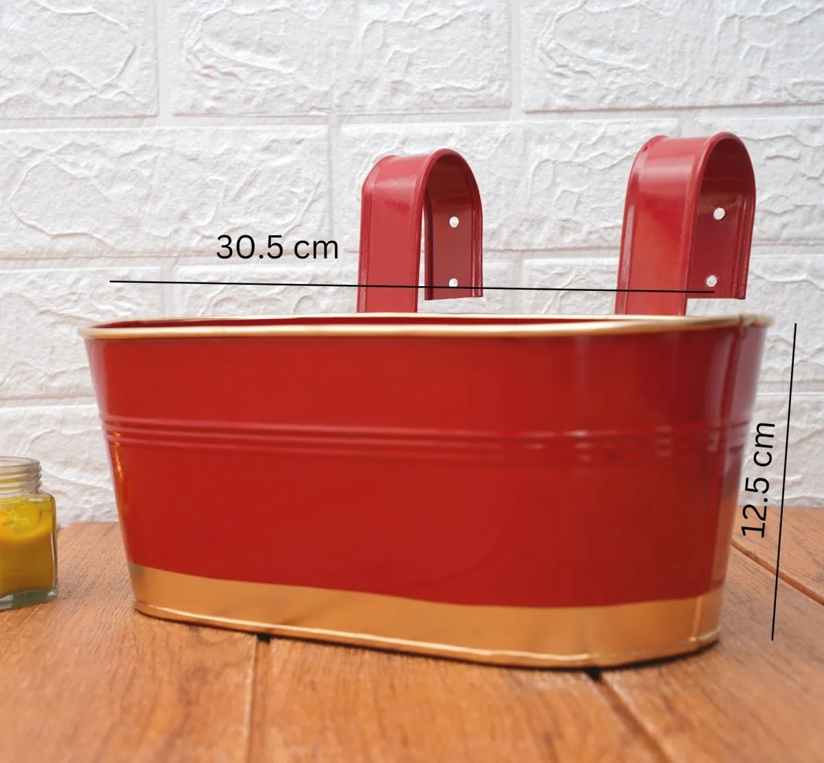 Hanging Pots For Plants Balcony Railing (Red - Pack4)
