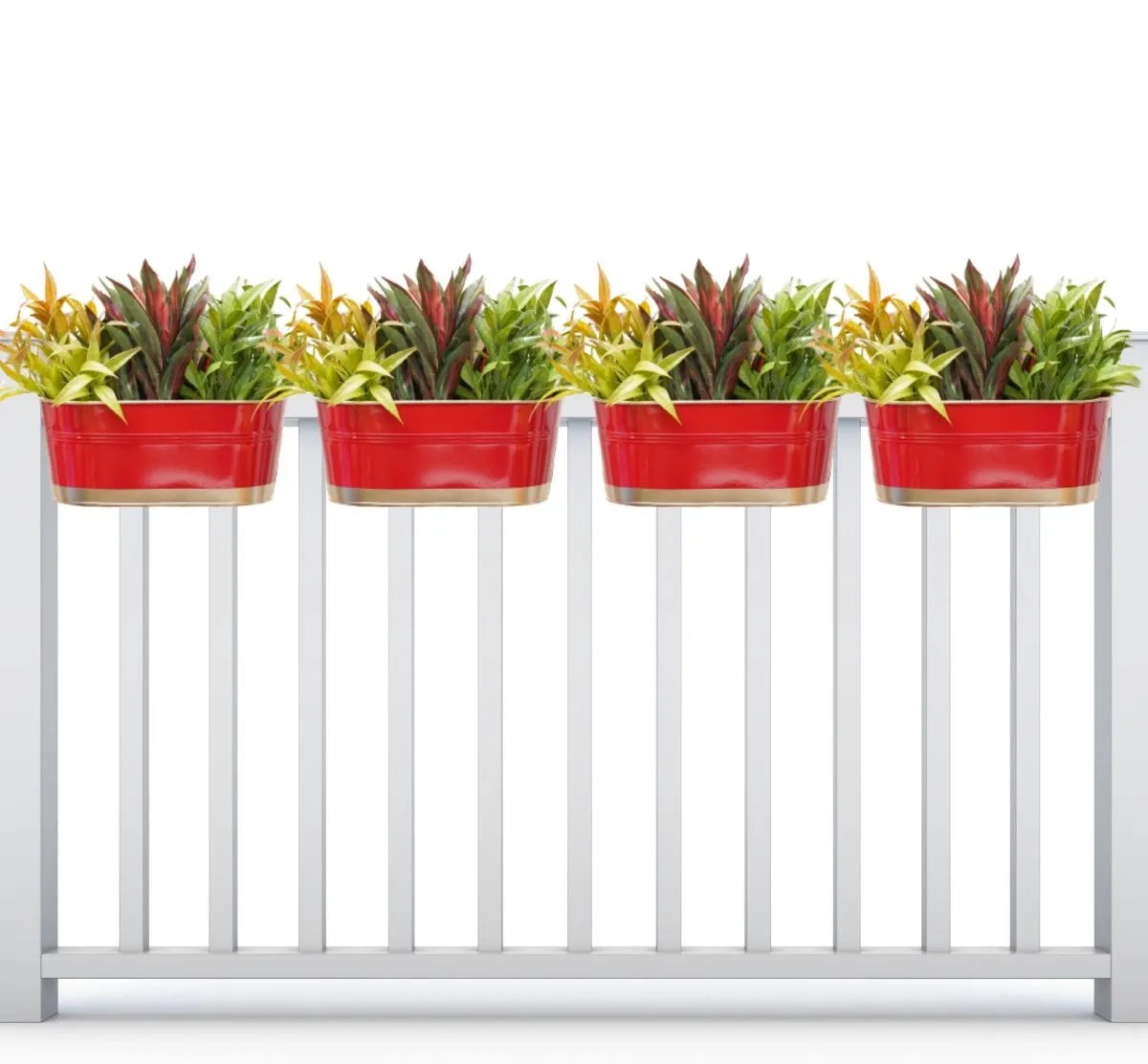 Hanging Pots For Plants Balcony Railing (Red - Pack4)