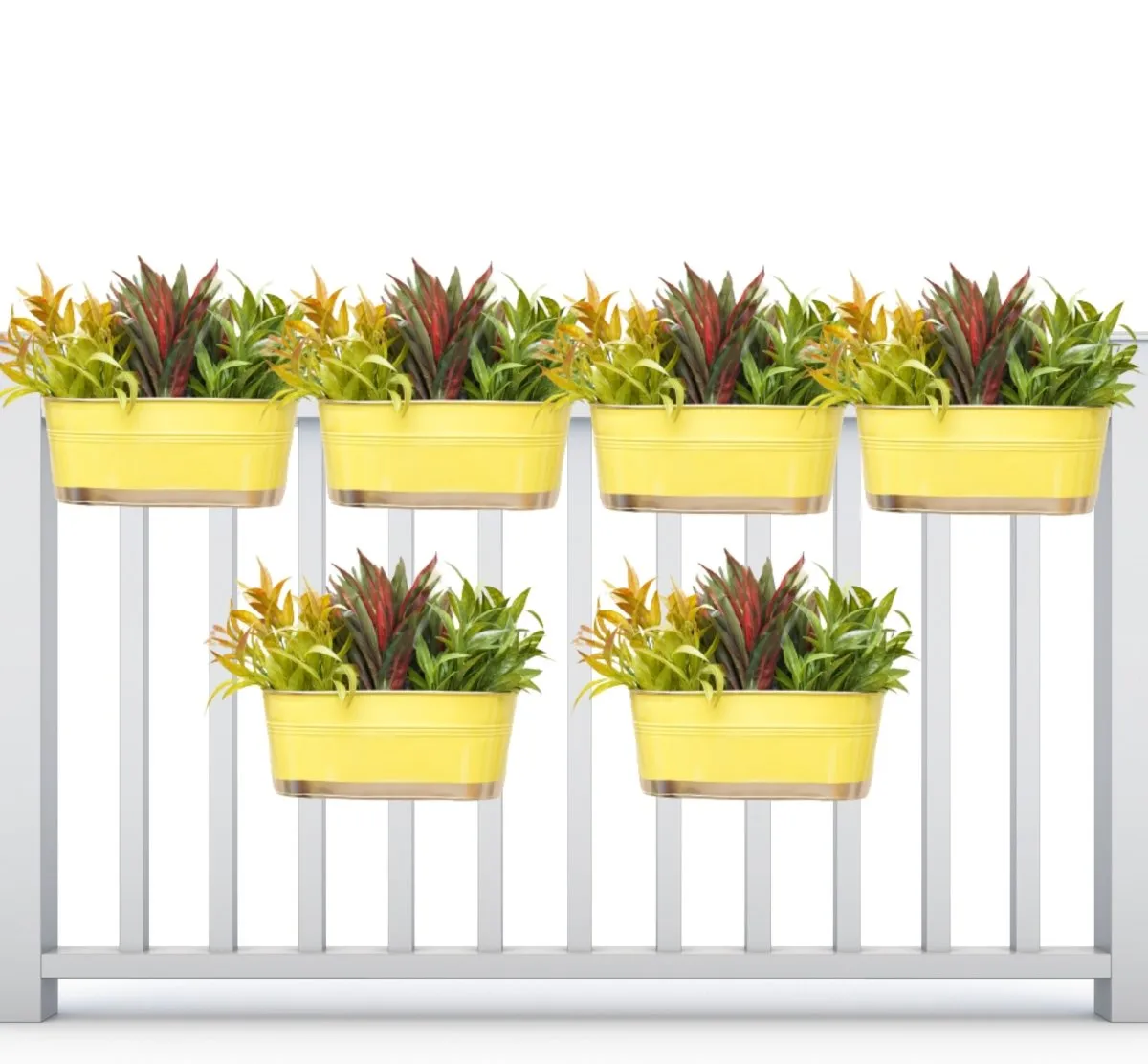 Hanging Pots For Plants Balcony Railing (Yellow - Pack6)