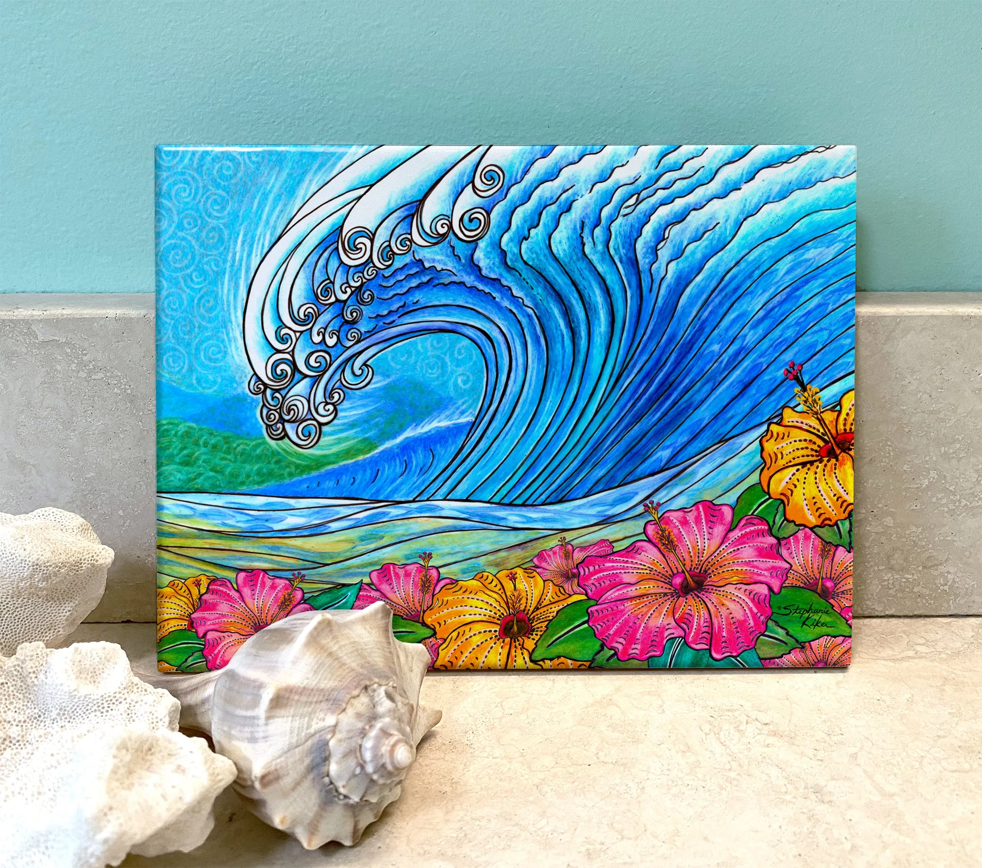 Hibiscus Wave Ceramic Tile