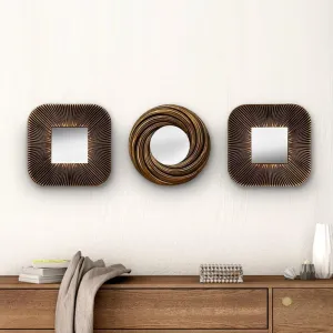 @home Decorative Plastic Frame Mirrors, Set of 3, for Bedroom, Bathroom, Dressing, Decor in Brown by Nilkamal