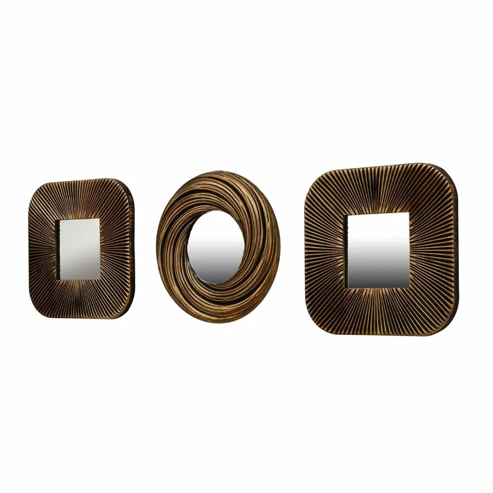 @home Decorative Plastic Frame Mirrors, Set of 3, for Bedroom, Bathroom, Dressing, Decor in Brown by Nilkamal