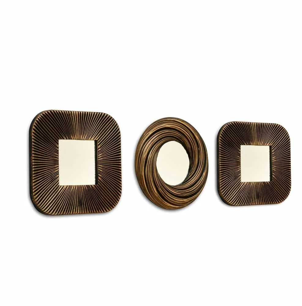 @home Decorative Plastic Frame Mirrors, Set of 3, for Bedroom, Bathroom, Dressing, Decor in Brown by Nilkamal