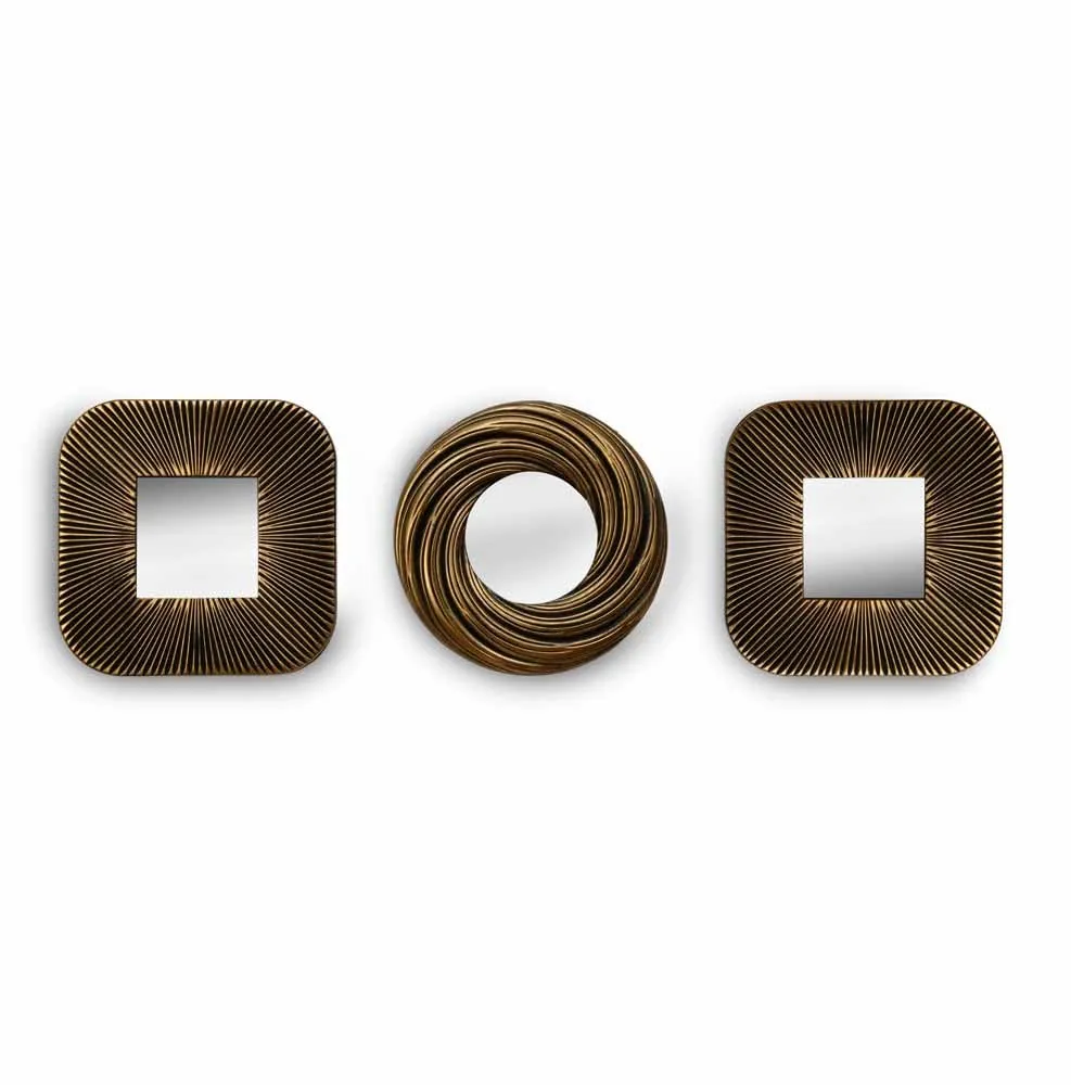 @home Decorative Plastic Frame Mirrors, Set of 3, for Bedroom, Bathroom, Dressing, Decor in Brown by Nilkamal