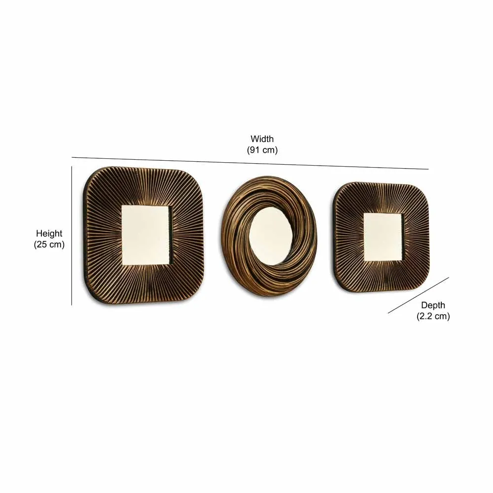 @home Decorative Plastic Frame Mirrors, Set of 3, for Bedroom, Bathroom, Dressing, Decor in Brown by Nilkamal