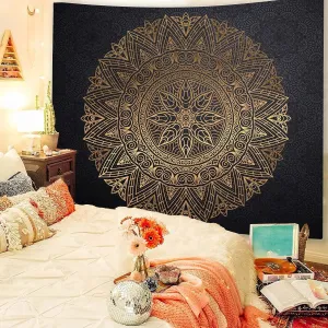 Indian Mandala Tapestry Psychedelic Lotus Gold Wall Hanging Boho Decor