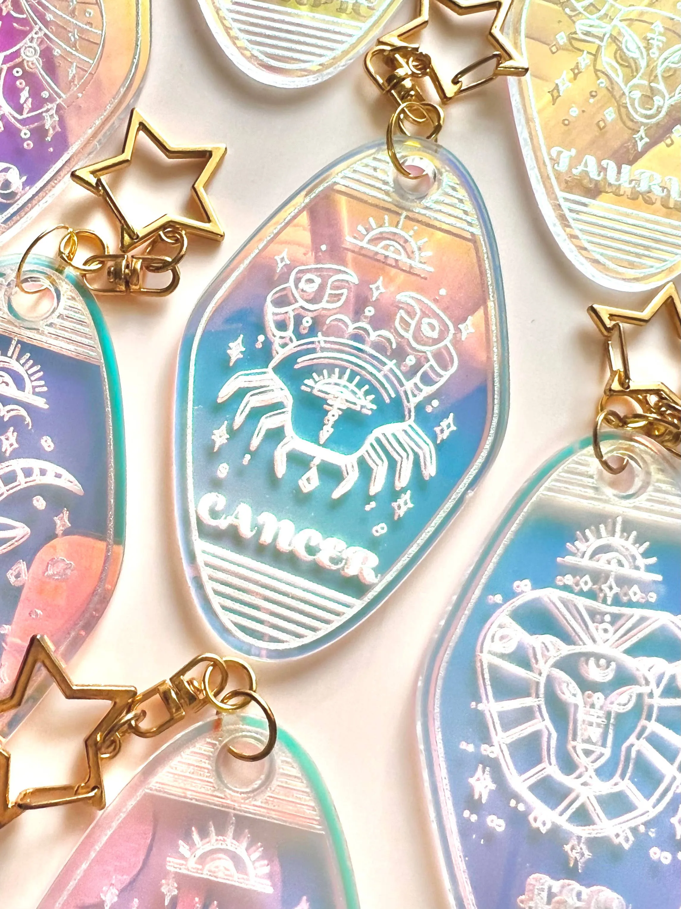 Iridescent Zodiac Keychains - Retro Motel Style - Astrology